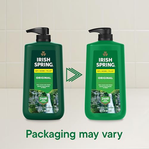Irish Spring Original Moisturizing Body Wash for Men, 24-Hour Fresh, Face and Body Wash, Biodegradable Ingredients, Paraben Free, Cool Fresh Scent, 30 fl oz Pump Bottle
